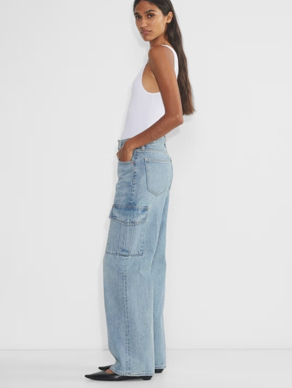 Aritzia DENIM FORUM The FARRAH high Rise Wide-Leg Cargo Jeans  Light Blue 23